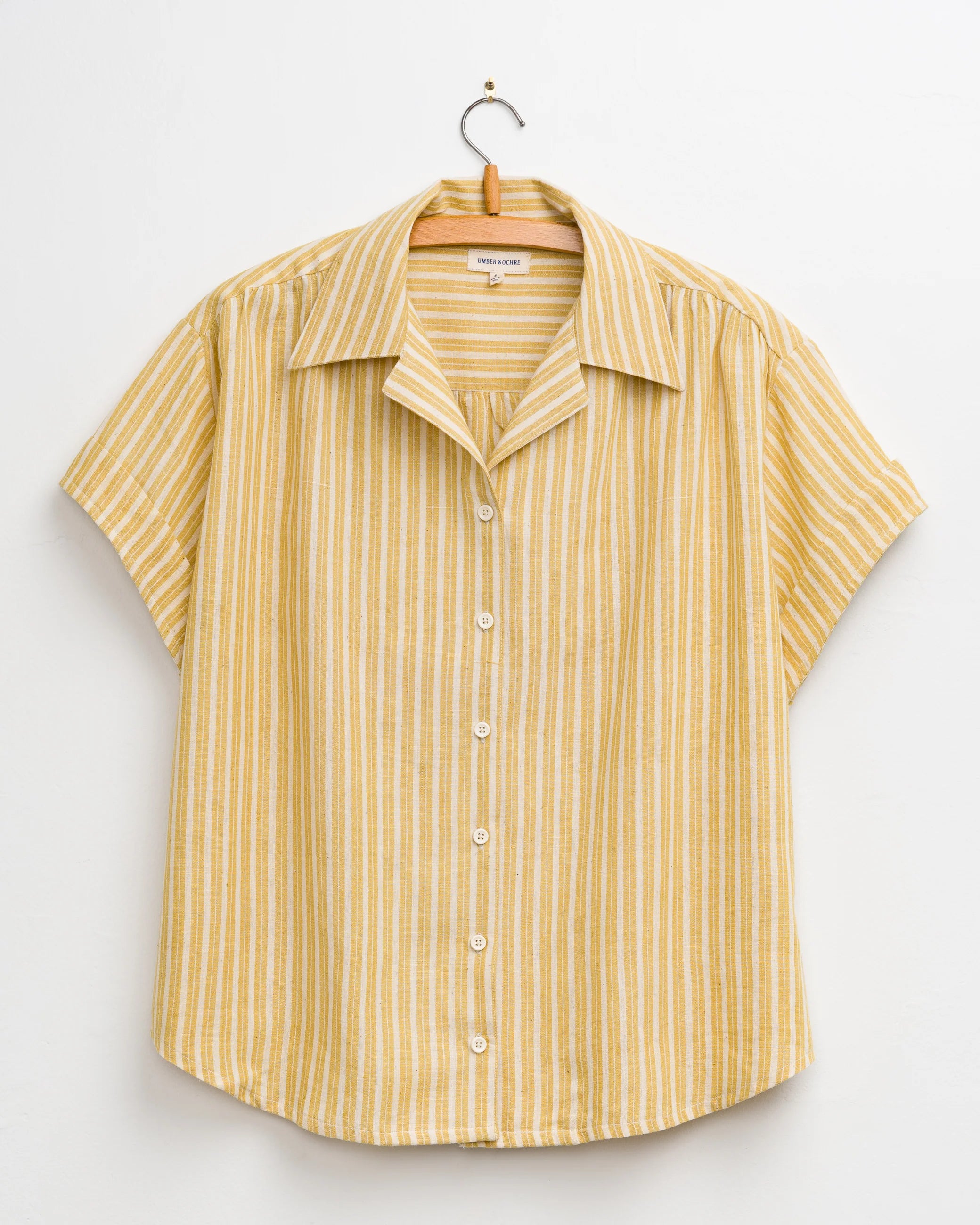 Umber & Ochre Meera SS Button Down Shirt Yellow Stripes