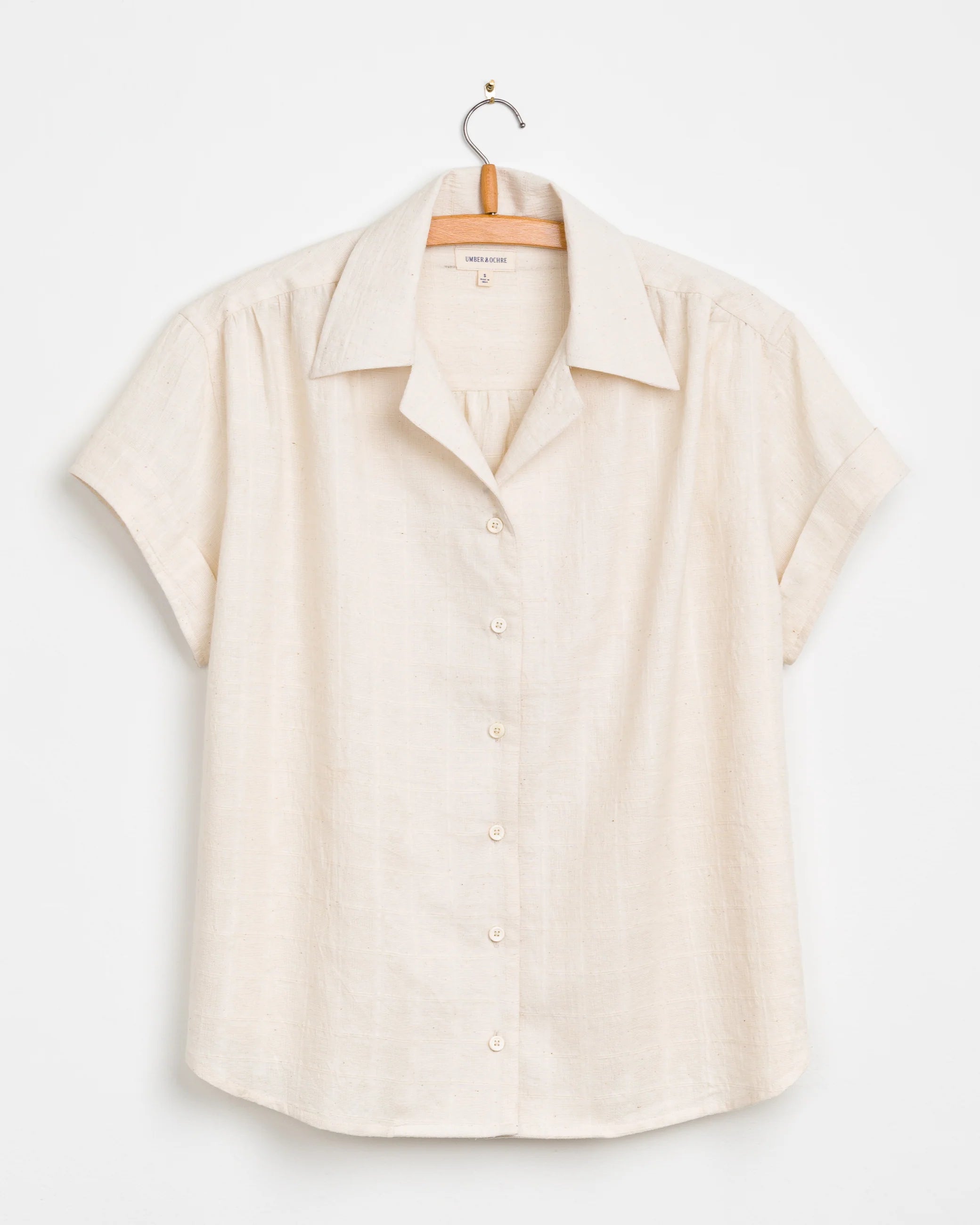 Umber & Ochre Meera SS Button Down Shirt Mockleno Check Natural