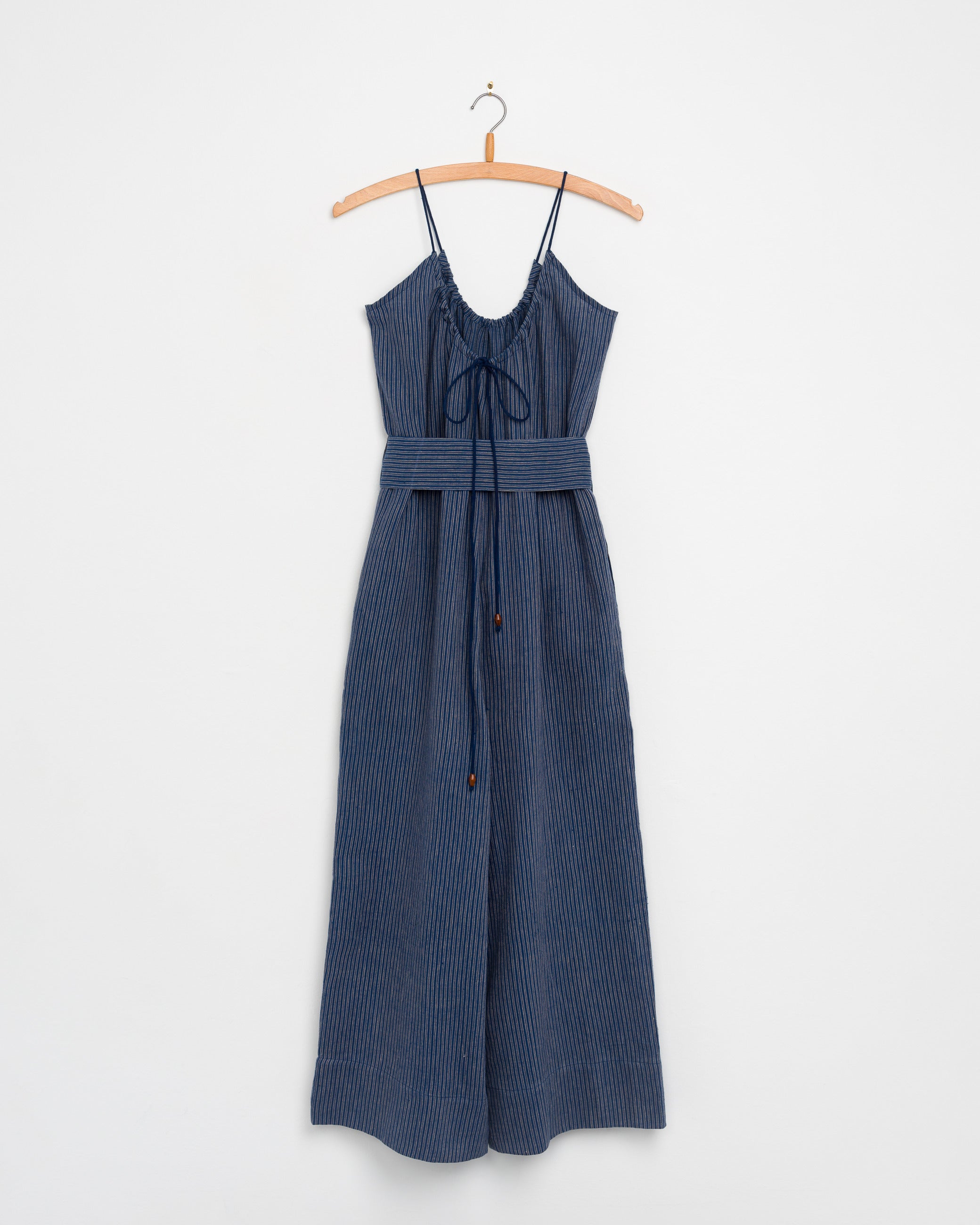 Umber & Ochre Lila Jumpsuit in Engineered Twill Indigo Stripes