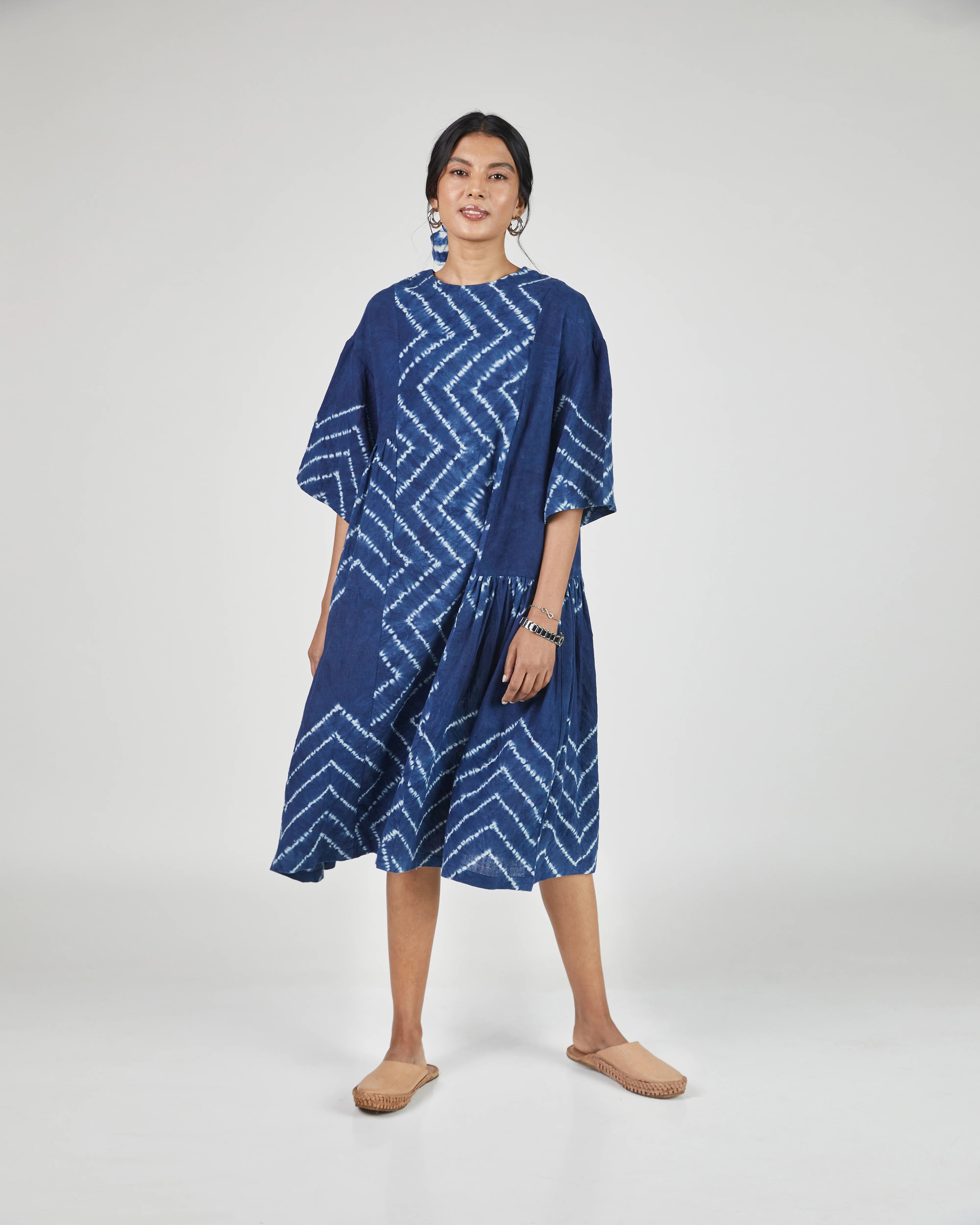Umber & Ochre May Boxy Dress Chevron Shibori Indigo
