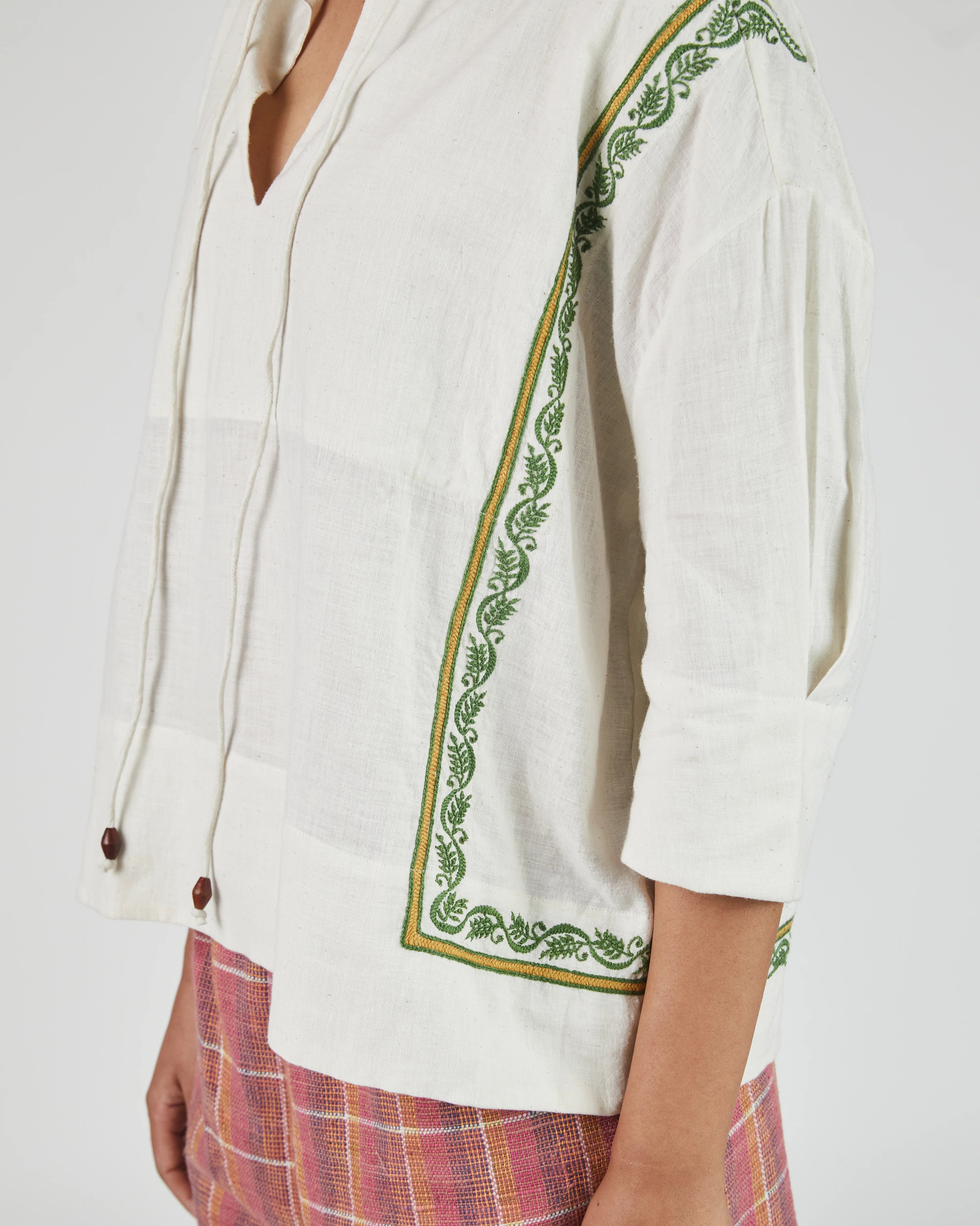 Umber & Ochre Hema Tie Top in Chikankari Embroidery Natural