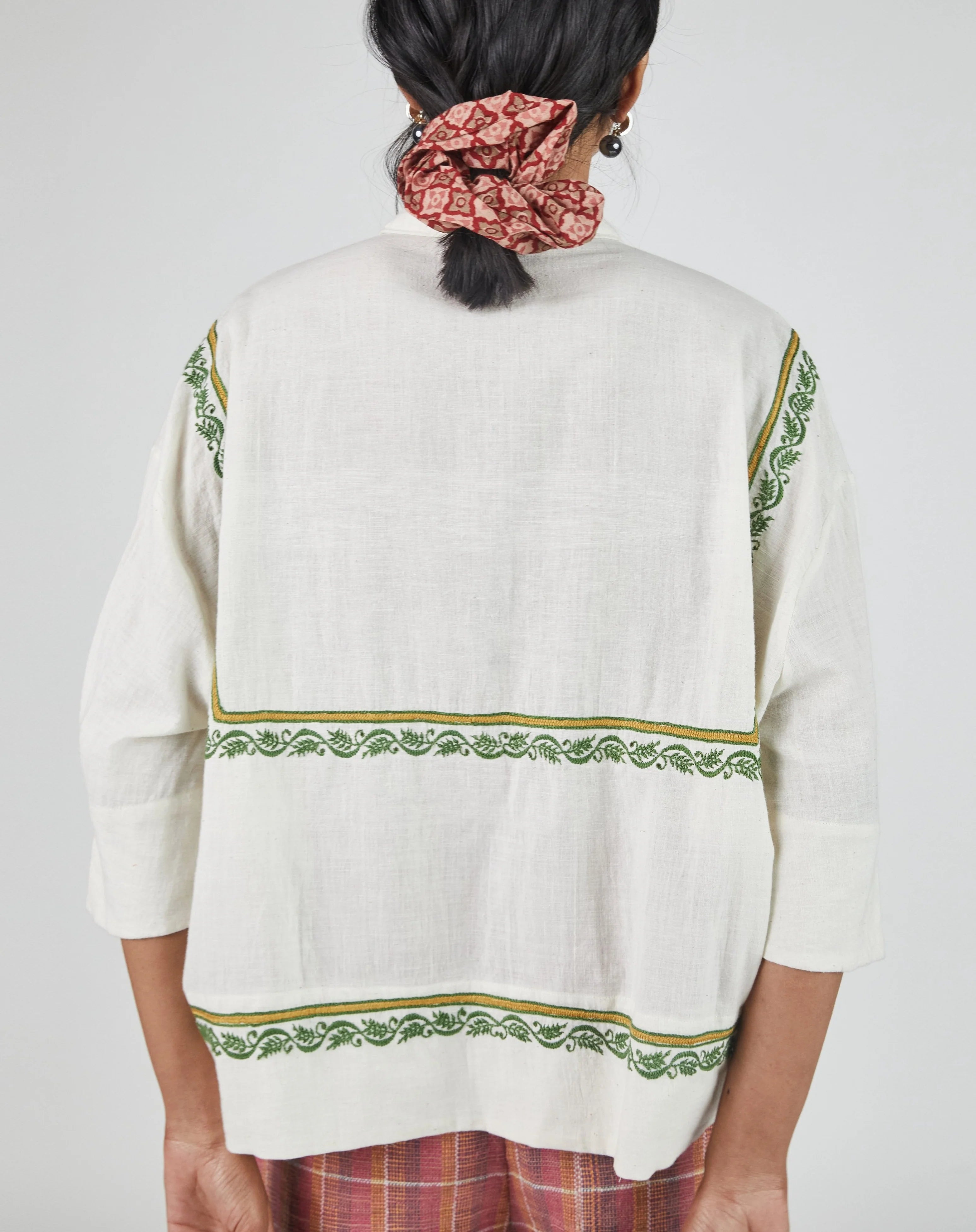 Umber & Ochre Hema Tie Top in Chikankari Embroidery Natural