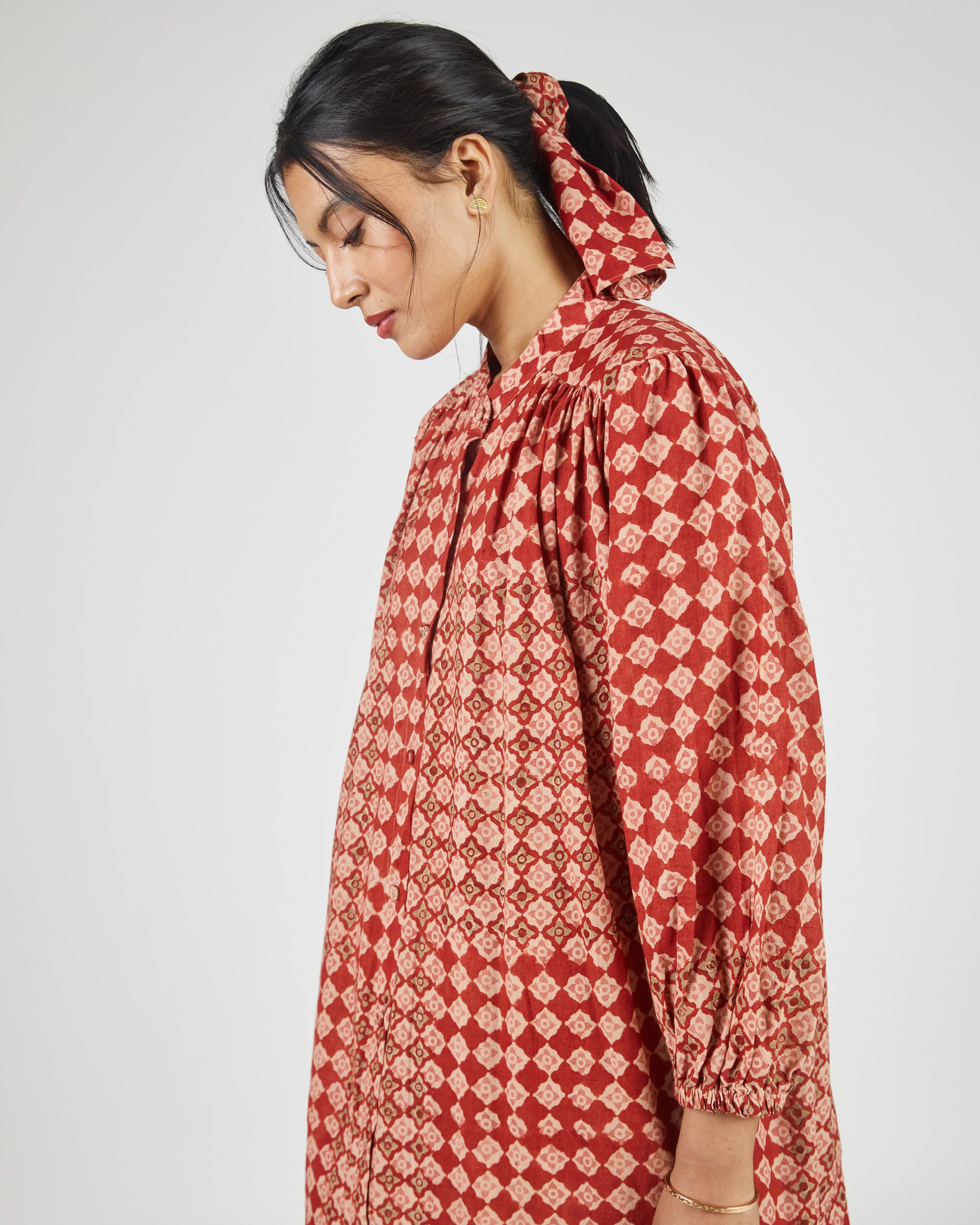 Umber & Ochre Samira Tunic in Engineered Tile Print Madder