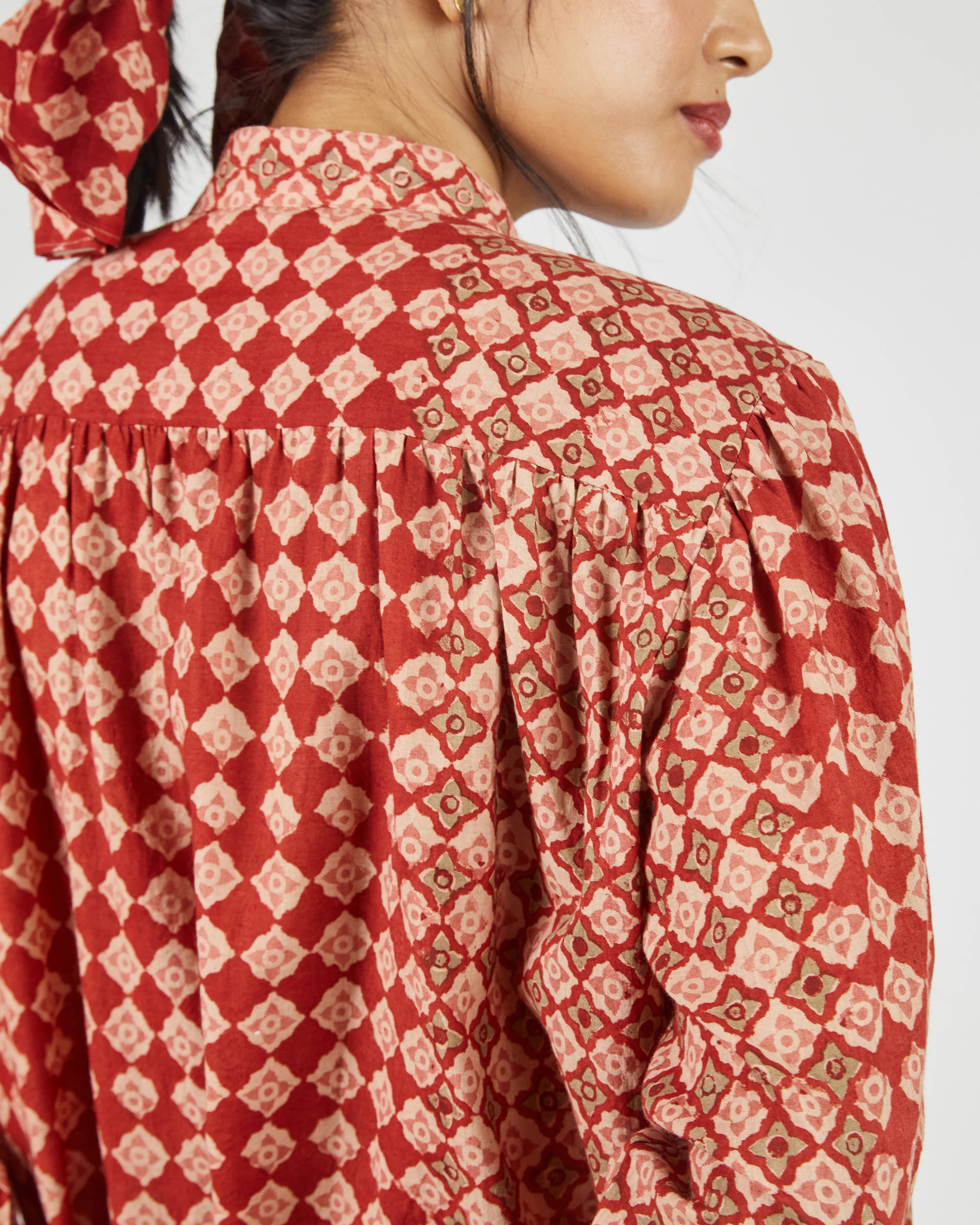 Umber & Ochre Samira Tunic in Engineered Tile Print Madder