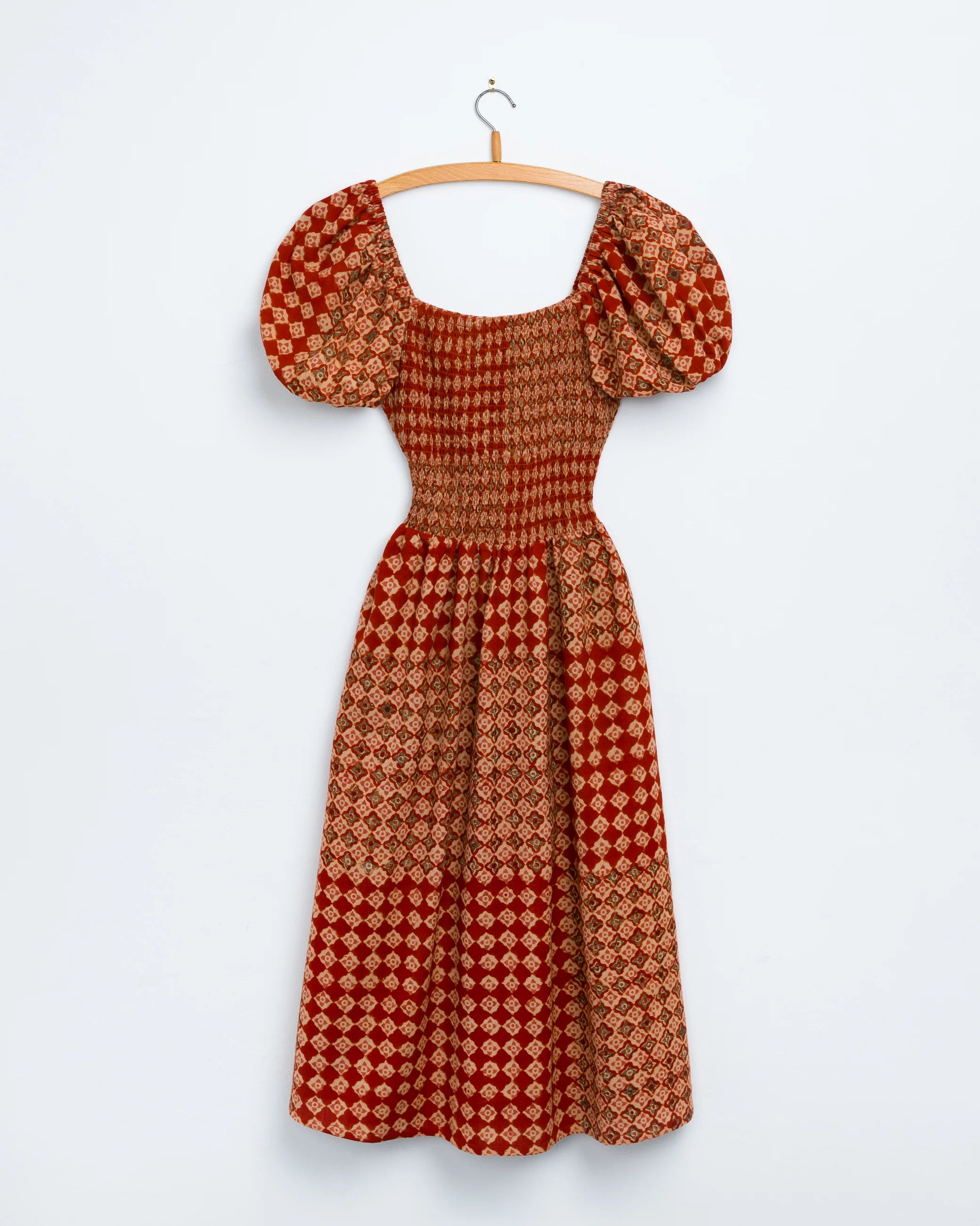 Umber & Ochre Anika Dress in Engineered Tile Print Madder