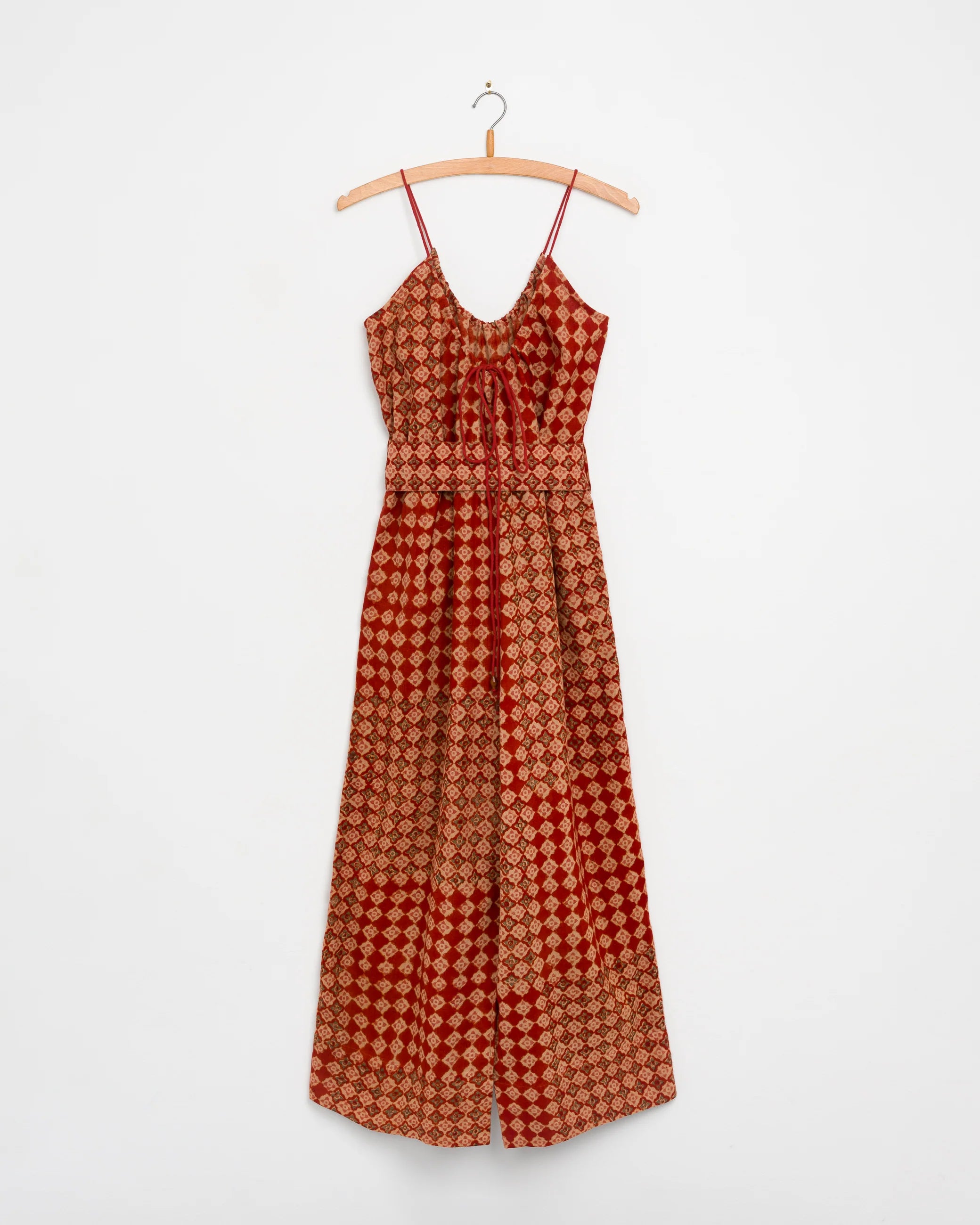 Umber & Ochre Lila Jumpsuit in Engineered Tile Block Print Madder