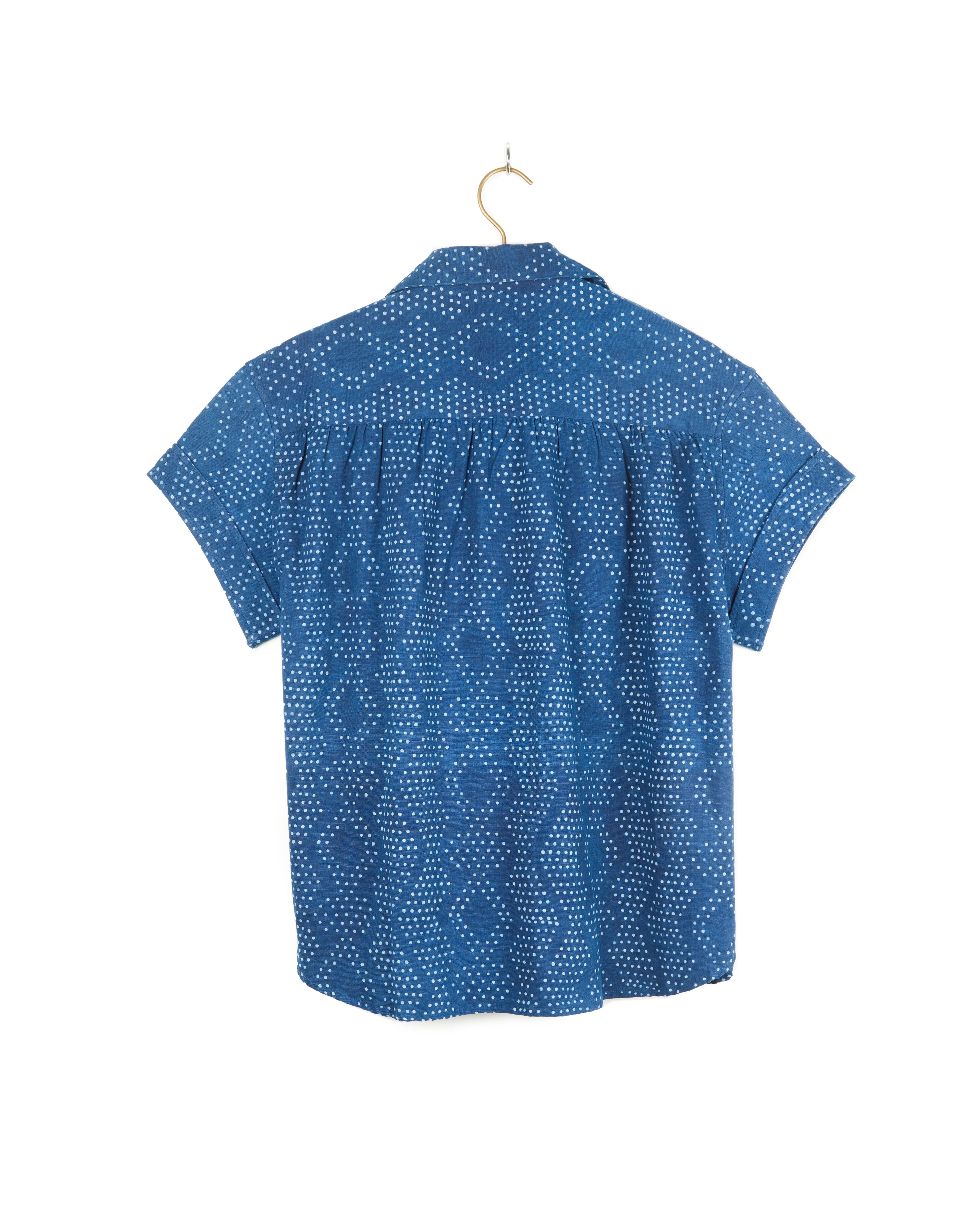 Umber & Ochre Meera SS Button Down Shirt Dot Print Indigo