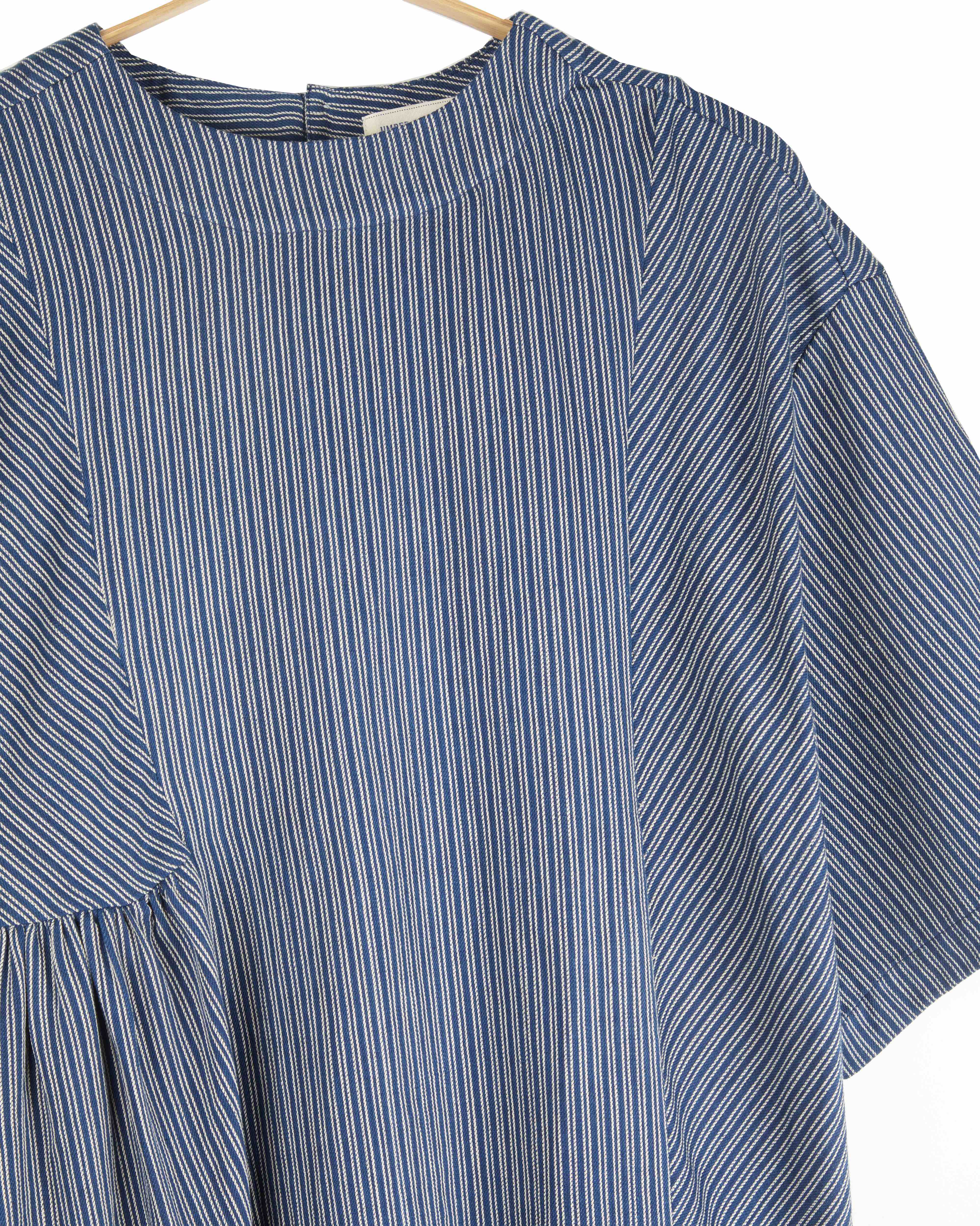 Umber & Ochre May Boxy Dress Twill Indigo Stripes Kora
