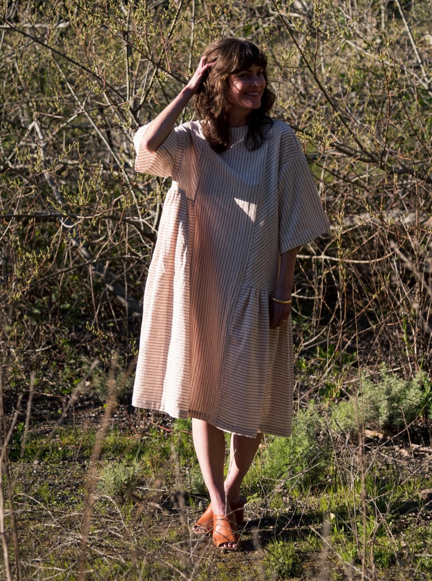 Umber & Ochre May Boxy Dress Twill Indigo Stripes Kora