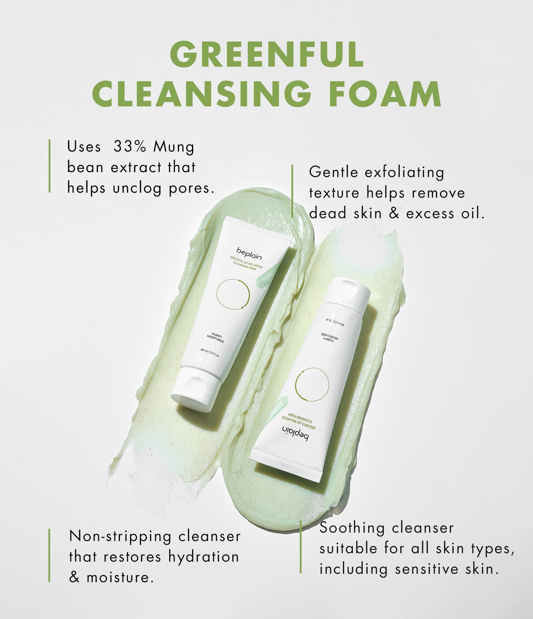 Beplain Greenful pH-Balanced Cleansing Foam (80ml)